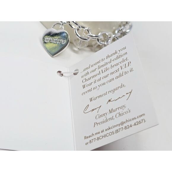Chico's VIP Charmed Life Bracelet Silver Tone Beaded Charm 8" New - Picture 6 of 7